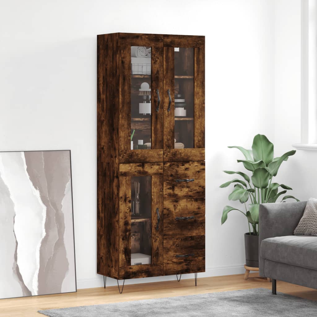 vidaXL Buffet haut Chêne fumé 69,5x34x180 cm Bois d'ingénierie