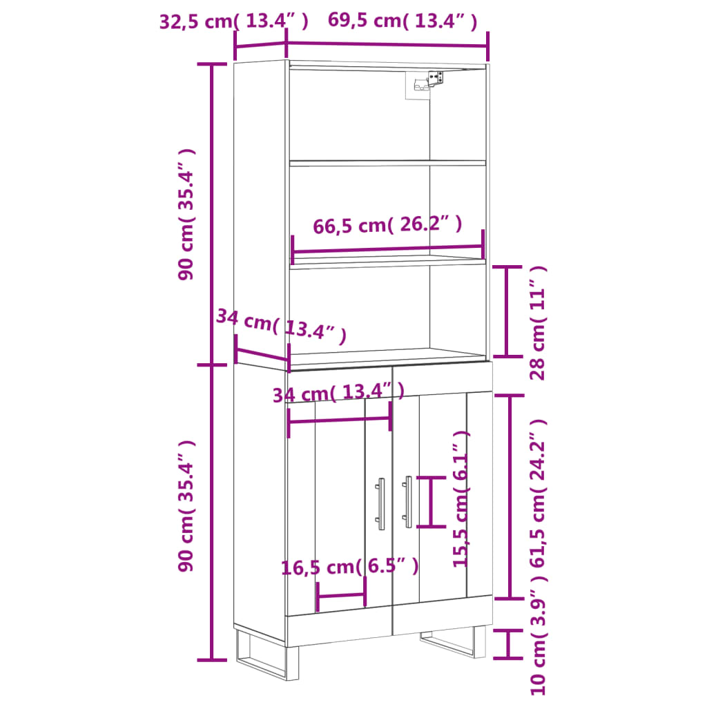 vidaXL Buffet haut Gris béton 69,5x34x180 cm Bois d'ingénierie