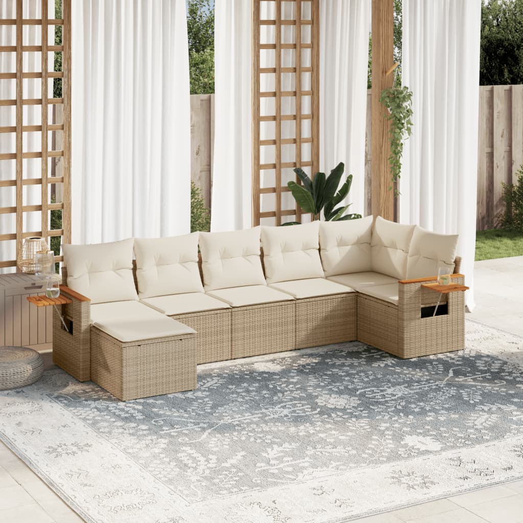 vidaXL Salon de jardin avec coussins 7 pcs beige résine tressée