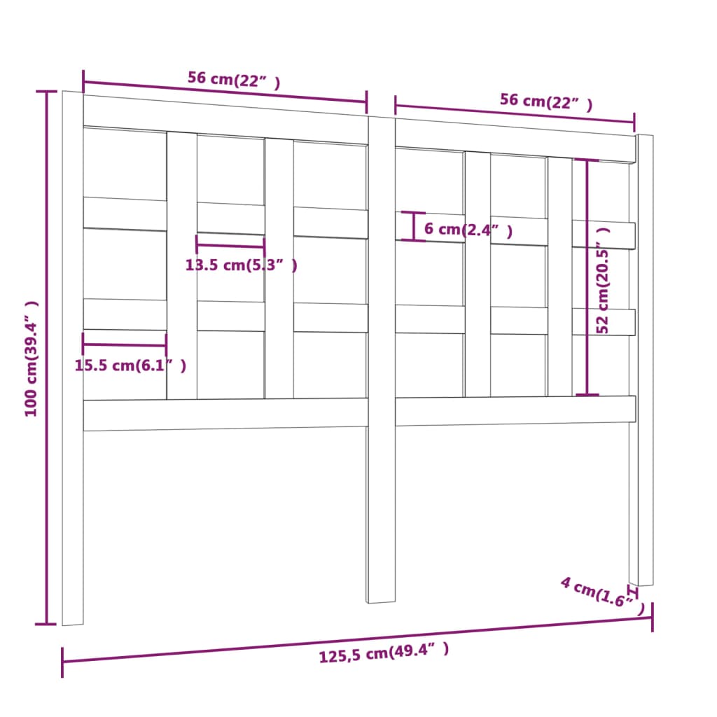 vidaXL Tête de lit Gris 125,5x4x100 cm Bois massif de pin