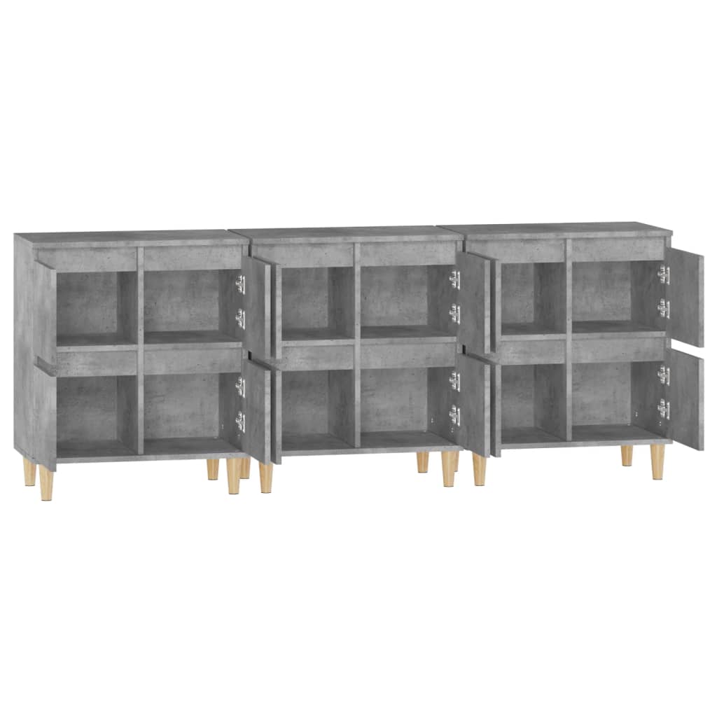 vidaXL Buffets 3 pcs gris béton 60x35x70 cm bois d'ingénierie