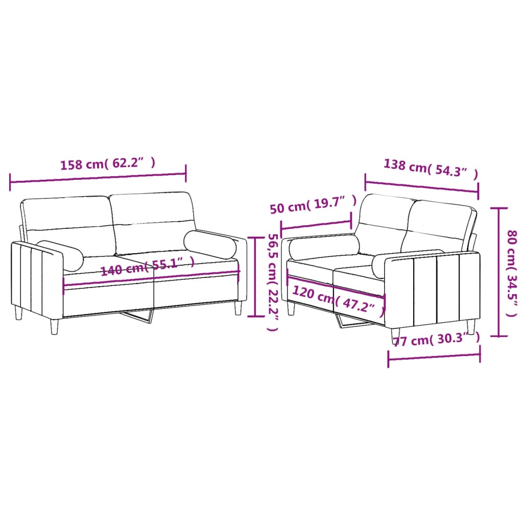 vidaXL Ensemble de canapés 2 pcs avec coussins noir tissu