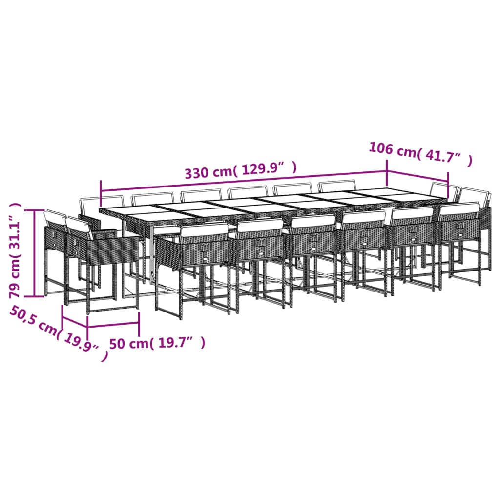 vidaXL Ensemble à manger de jardin et coussins 17 pcs mélange beige