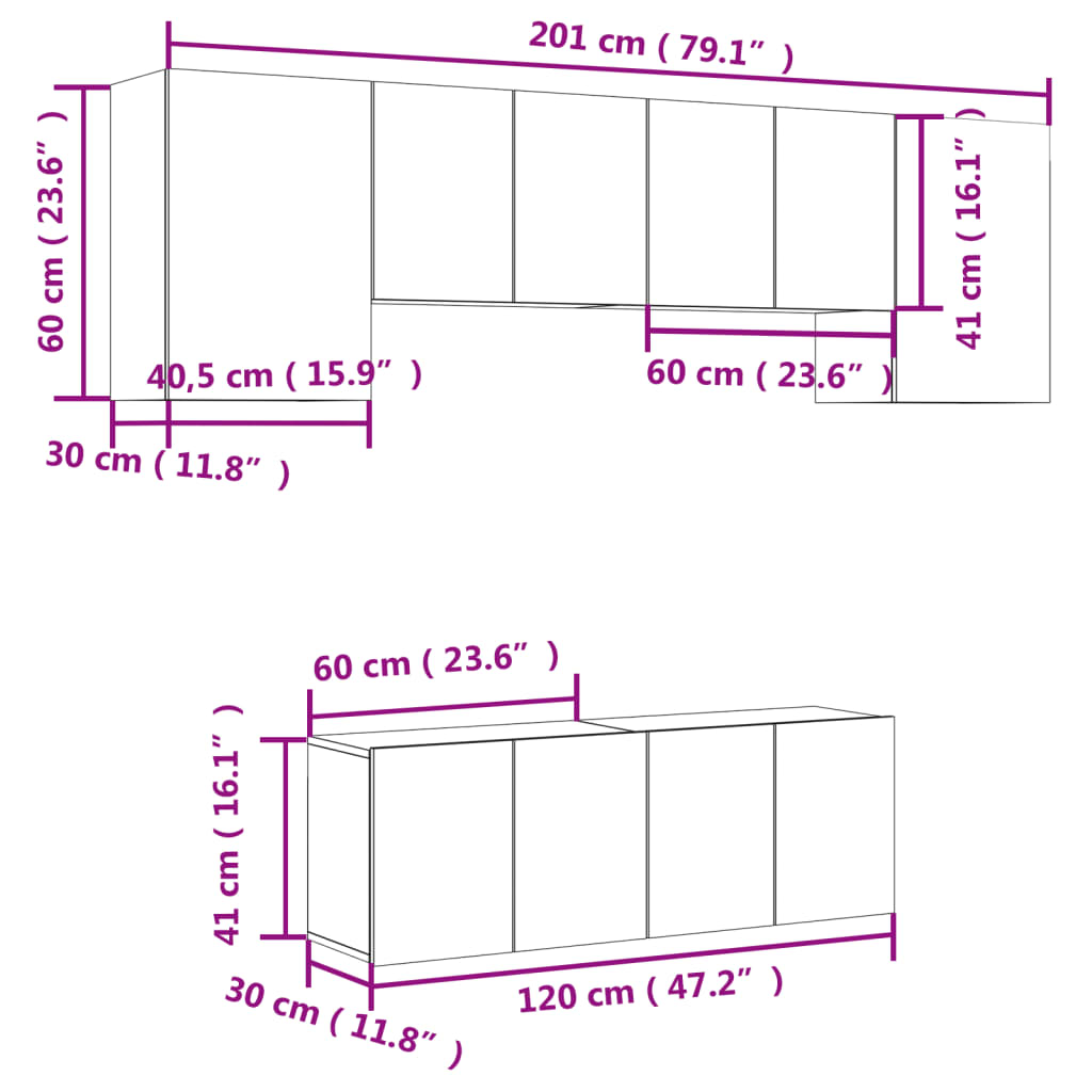 vidaXL Unités murales TV 6 pcs chêne marron bois d'ingénierie