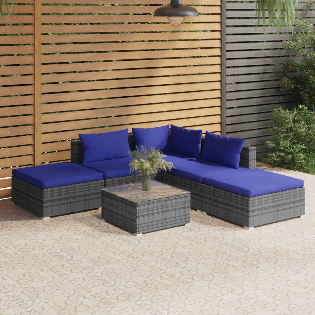 vidaXL Salon de jardin 6 pcs avec coussins résine tressée gris