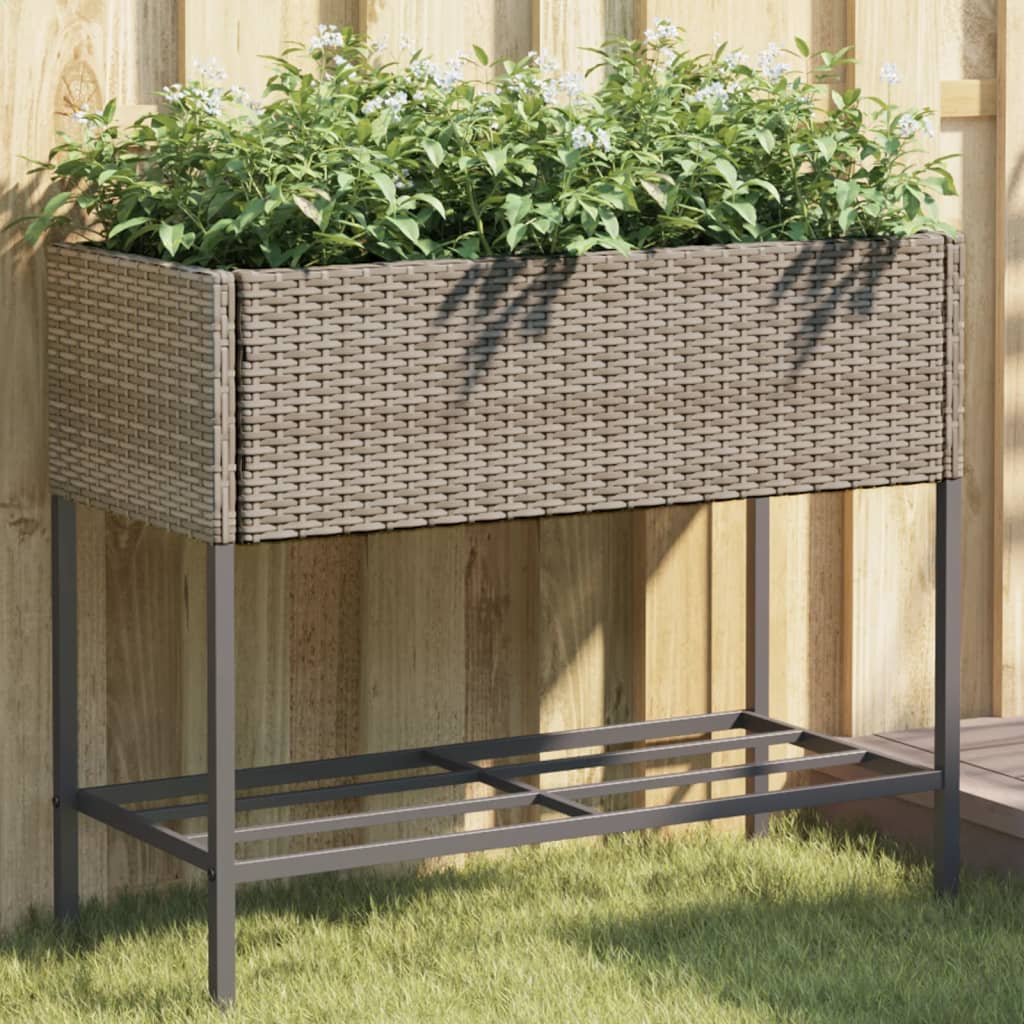 vidaXL Jardinières avec étagère 2 pcs gris 90x40x75 cm résine tressée