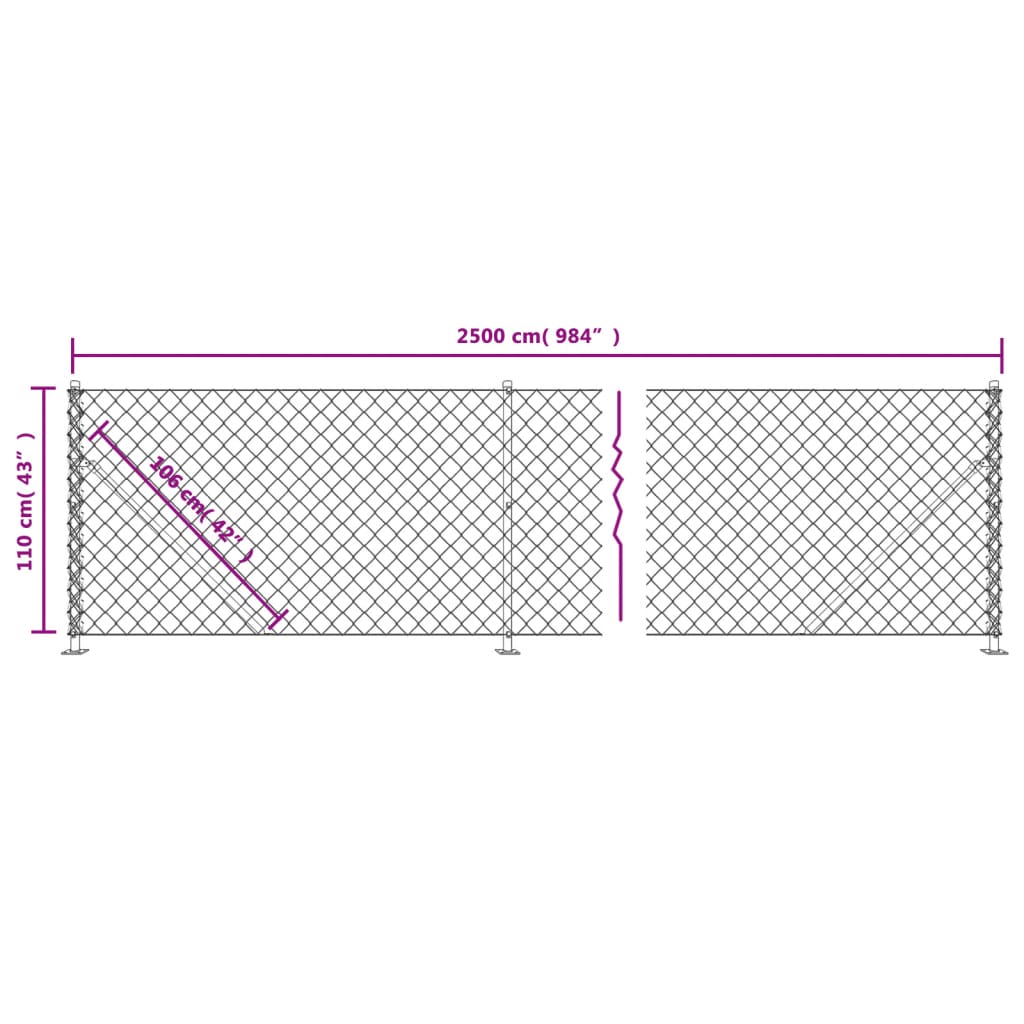 vidaXL Clôture à mailles losangées avec bride anthracite 1,1x25 m