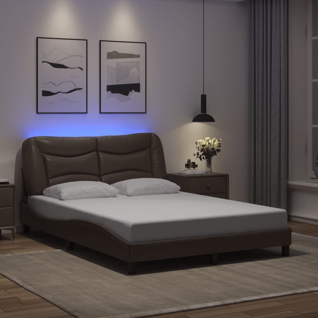 vidaXL Cadre de lit avec lumières LED marron 140x200 cm similicuir