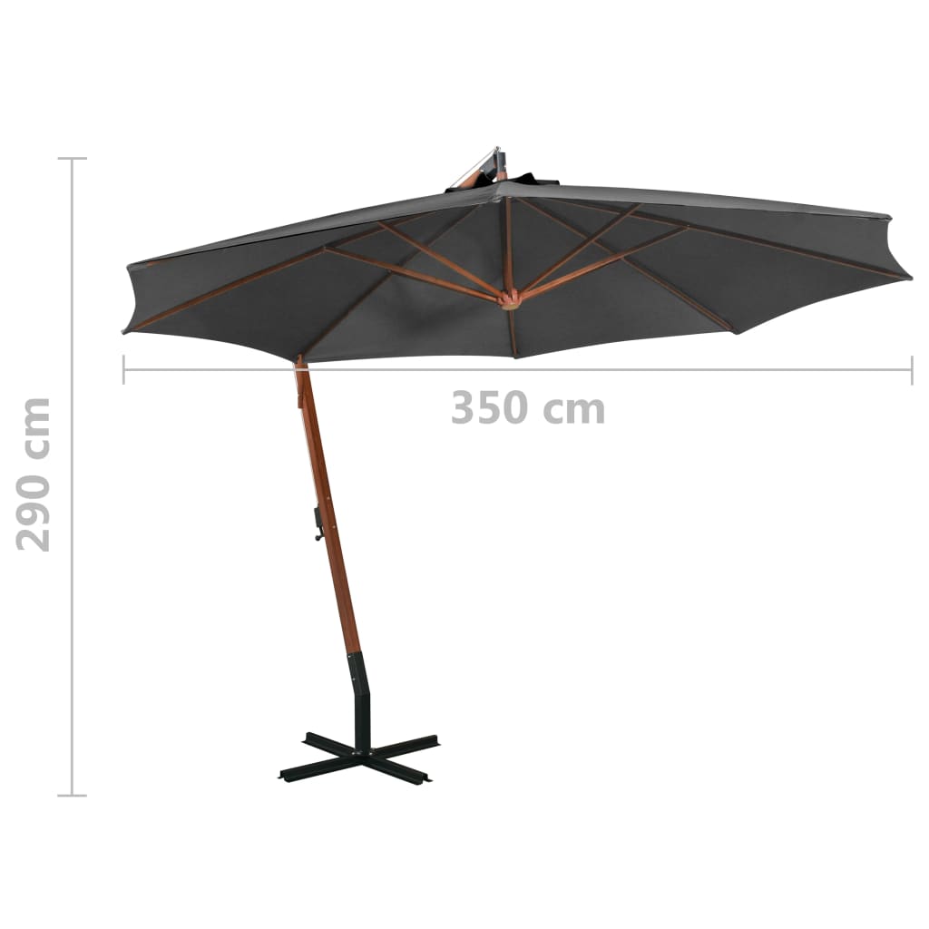 vidaXL Parasol de jardin suspendu avec mât anthracite bois de sapin