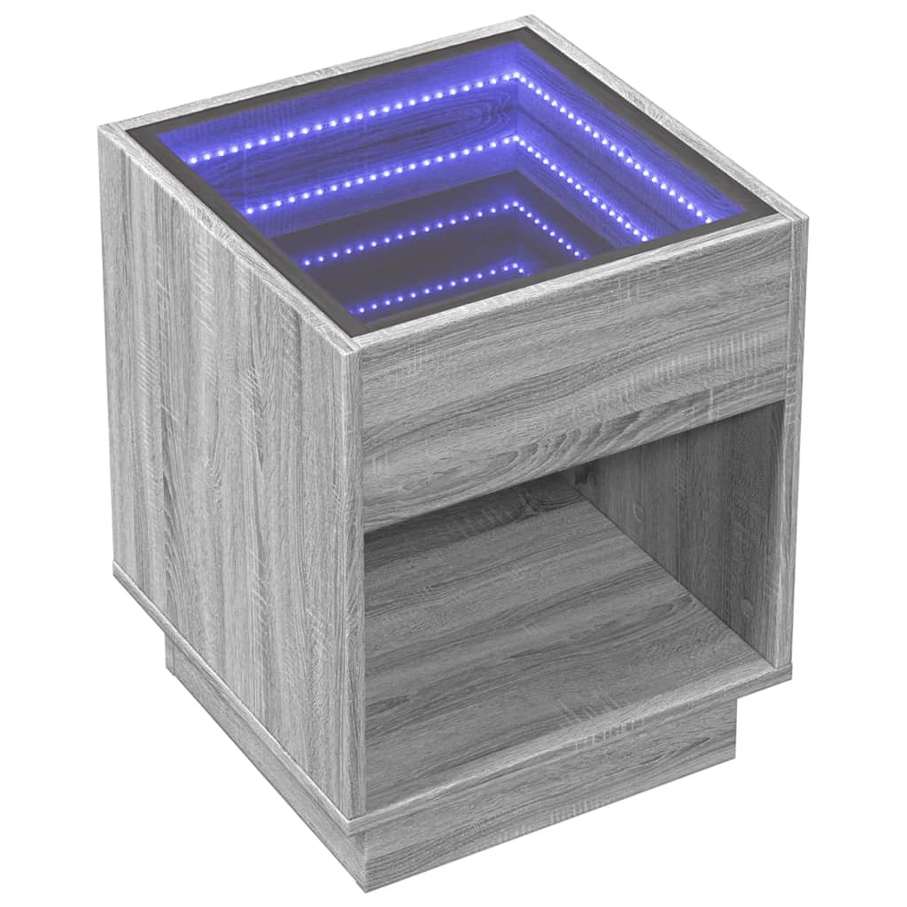 vidaXL Table de chevet avec LED infini sonoma gris 40x40x50 cm