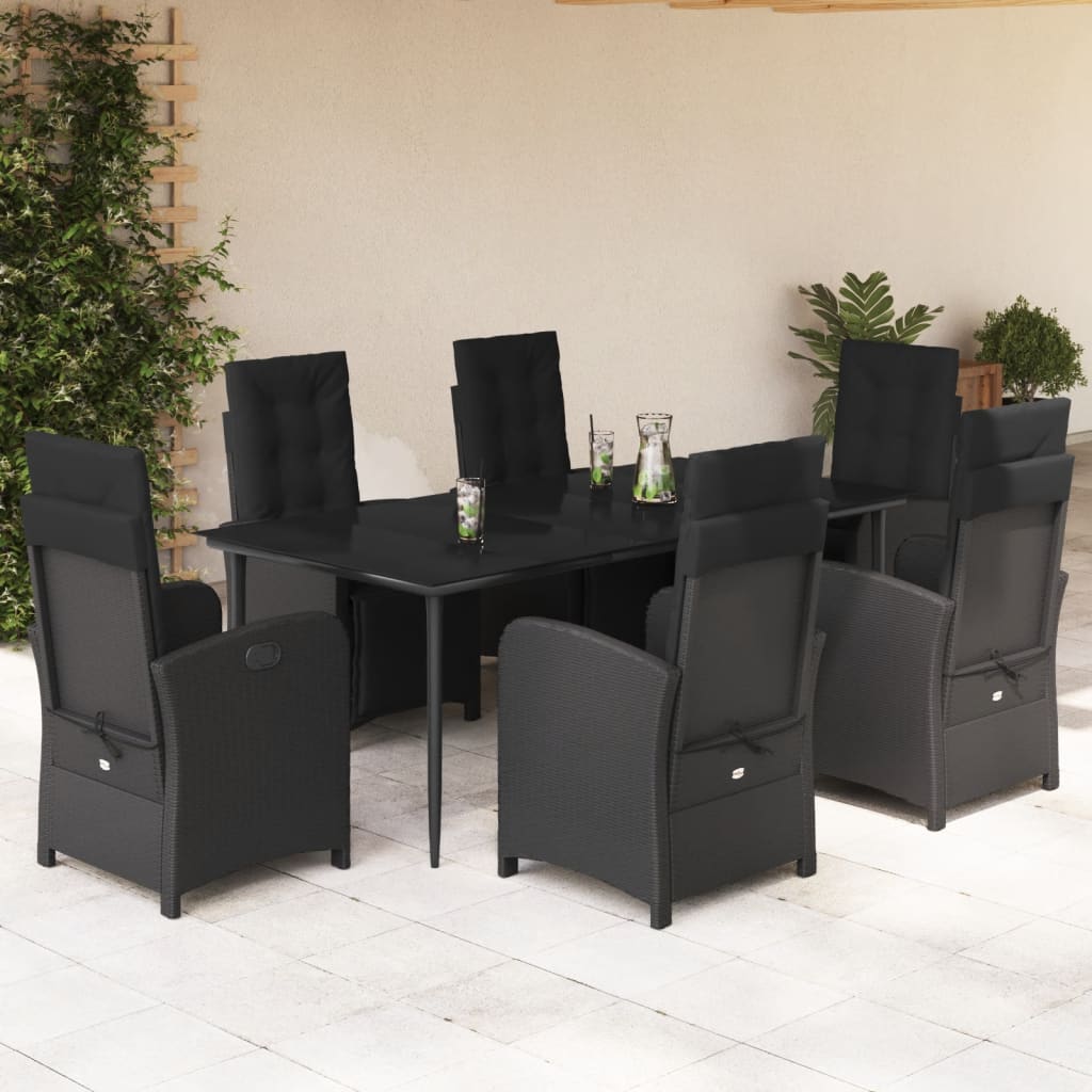 vidaXL Ensemble à manger de jardin coussins 7pcs Noir Résine tressée