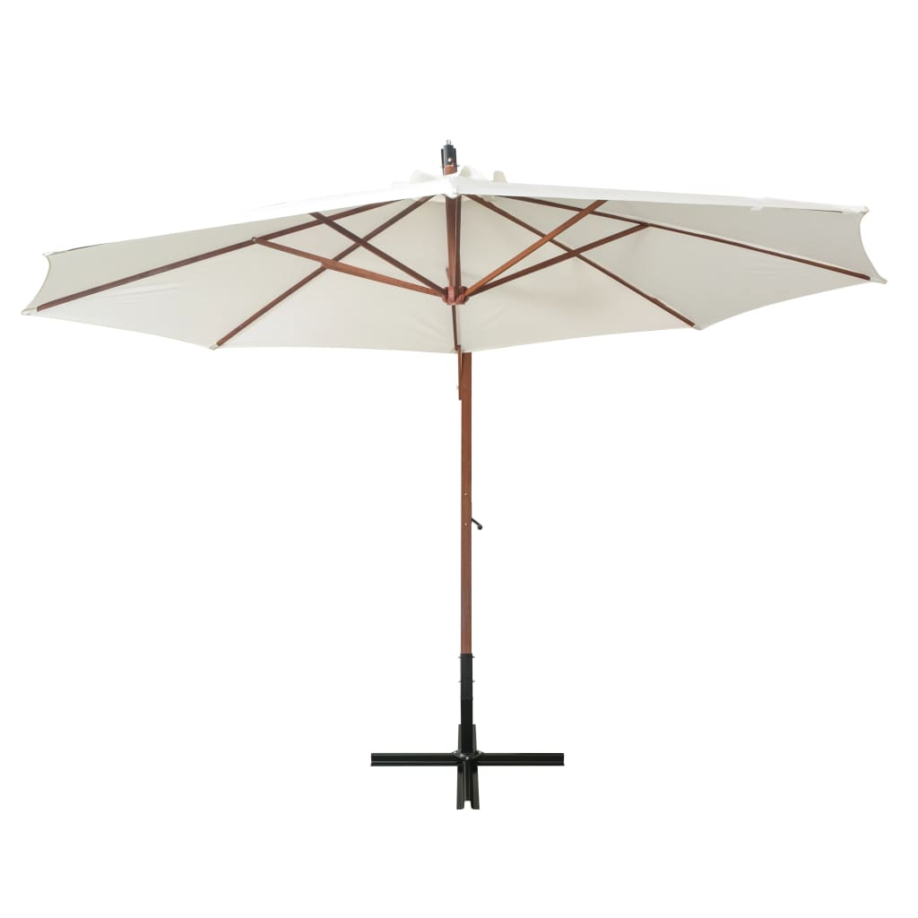 vidaXL Parasol suspendu avec poteau en bois 350 cm blanc