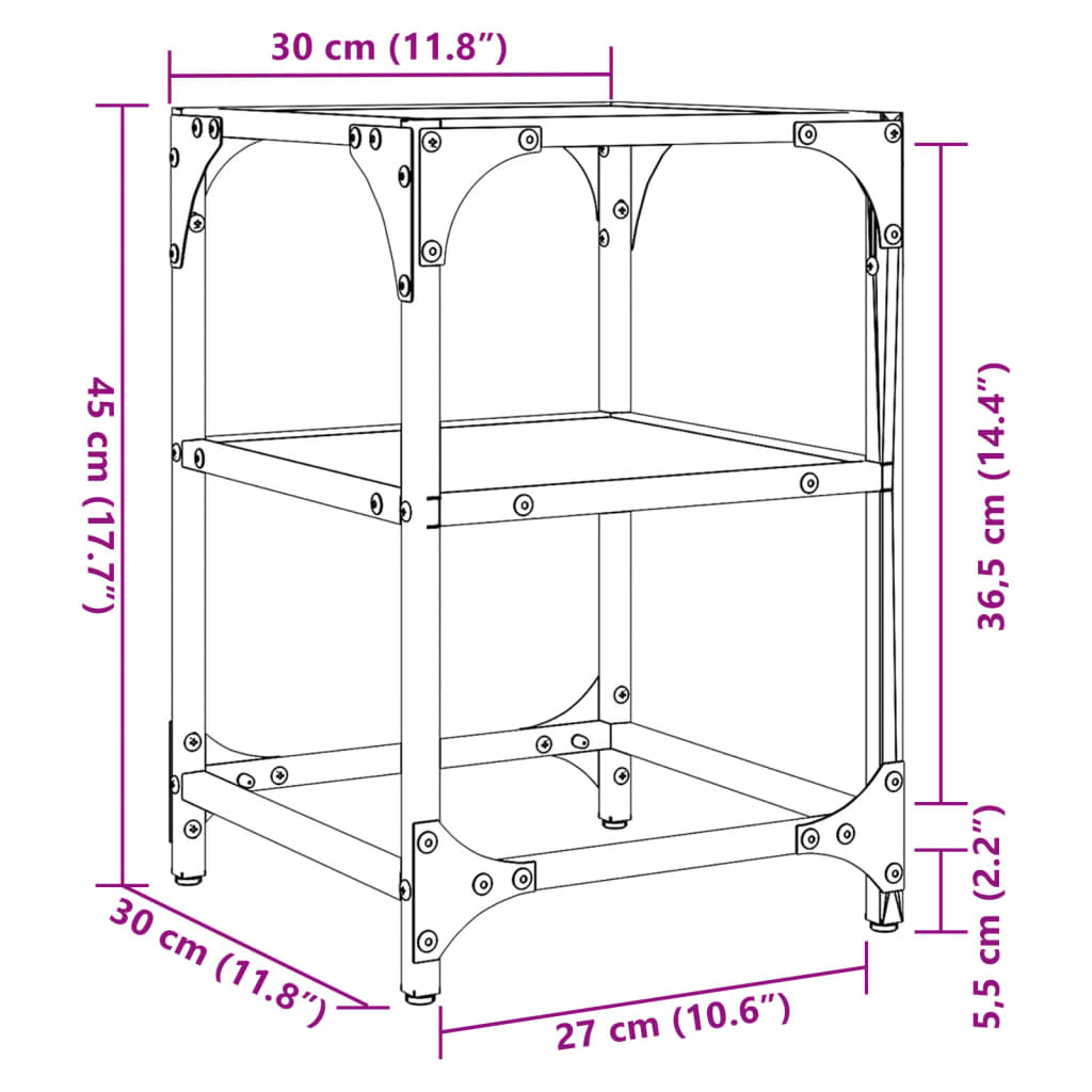 vidaXL Tables basses avec dessus en verre noir 2 pcs 30x30x45 cm acier