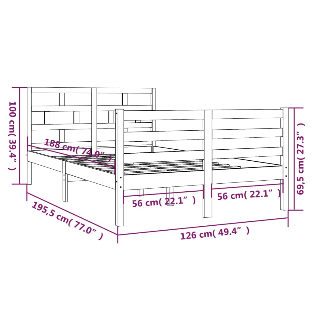 vidaXL Cadre de lit sans matelas blanc bois massif