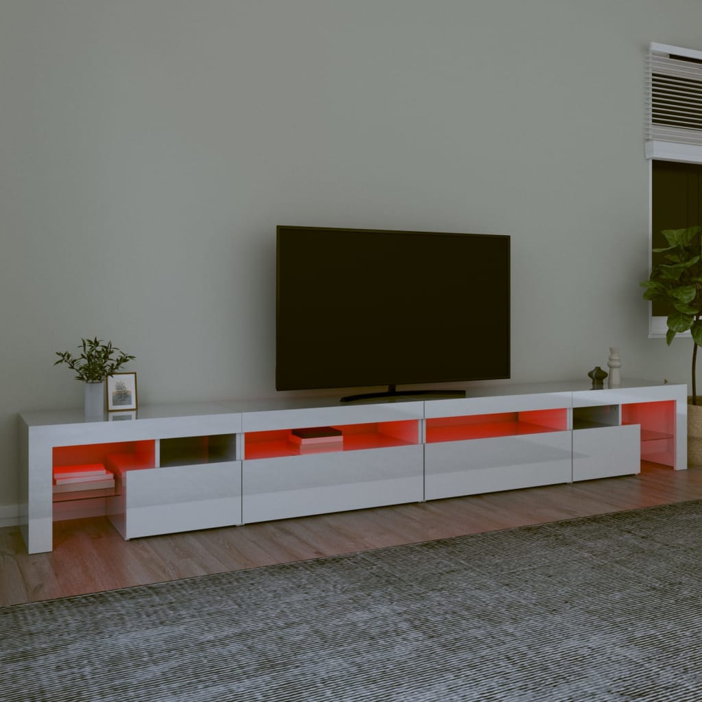 vidaXL Meuble TV avec lumières LED Blanc brillant 290x36,5x40 cm