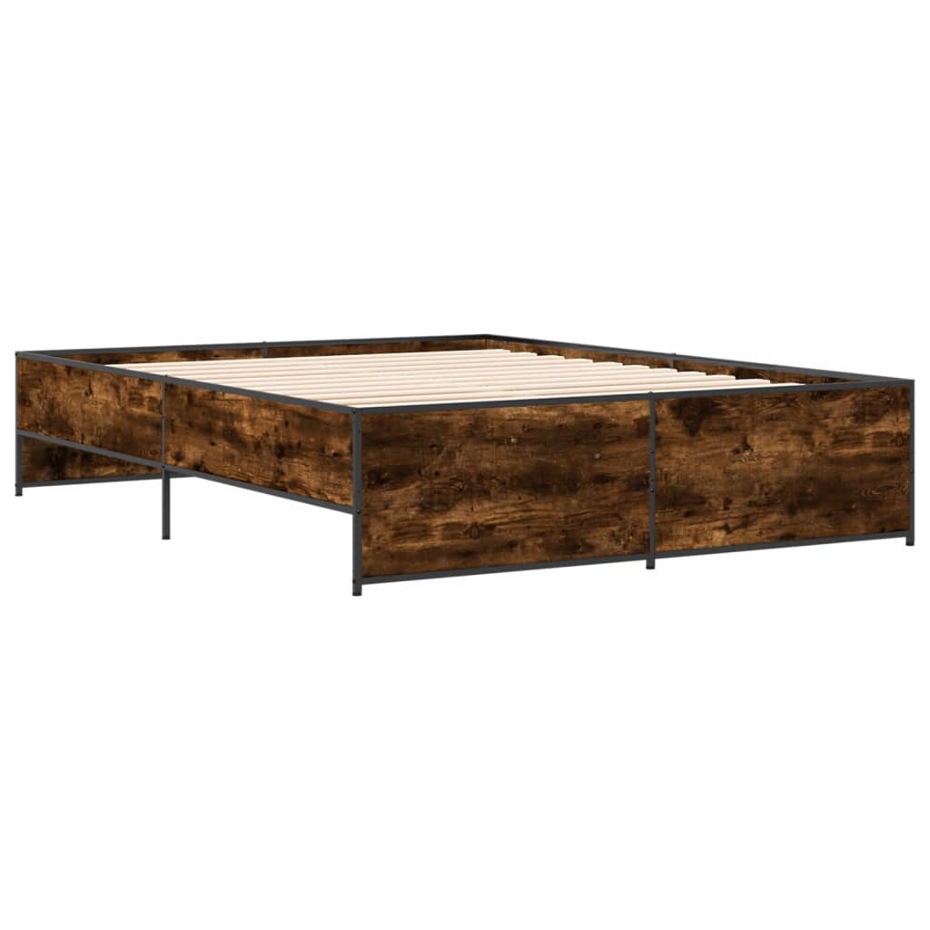 vidaXL Cadre de lit chêne fumé 140x200 cm bois d'ingénierie et métal