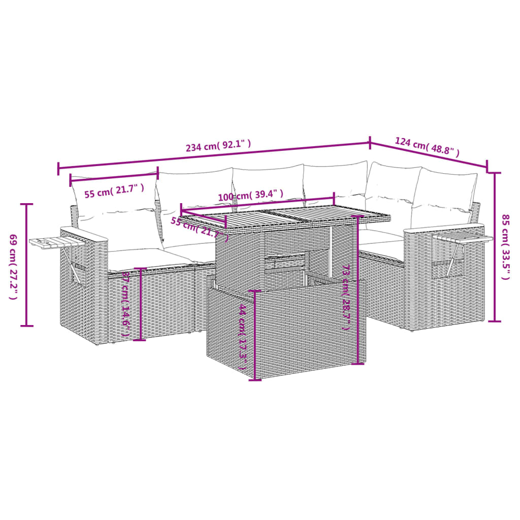 vidaXL Salon de jardin 6 pcs avec coussins gris résine tressée