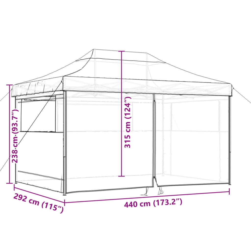 vidaXL Tente de réception pliable escamotable 4 parois latérales taupe