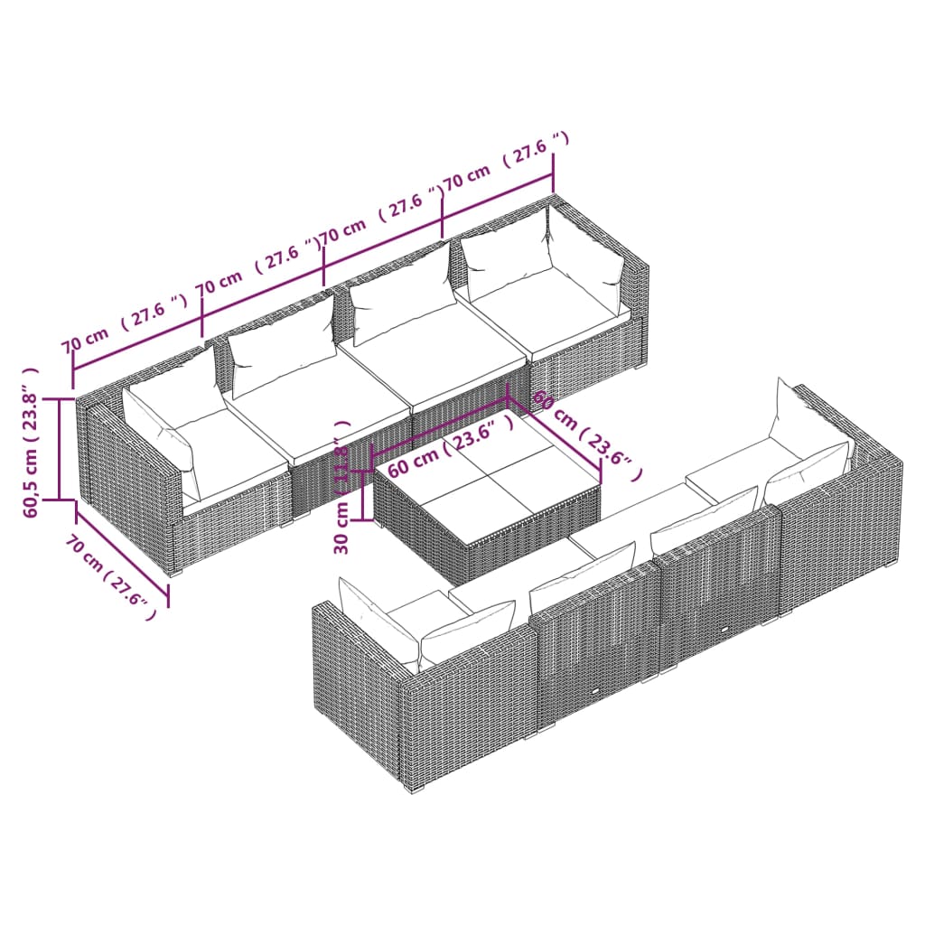 vidaXL Salon de jardin 9 pcs avec coussins Résine tressée Noir