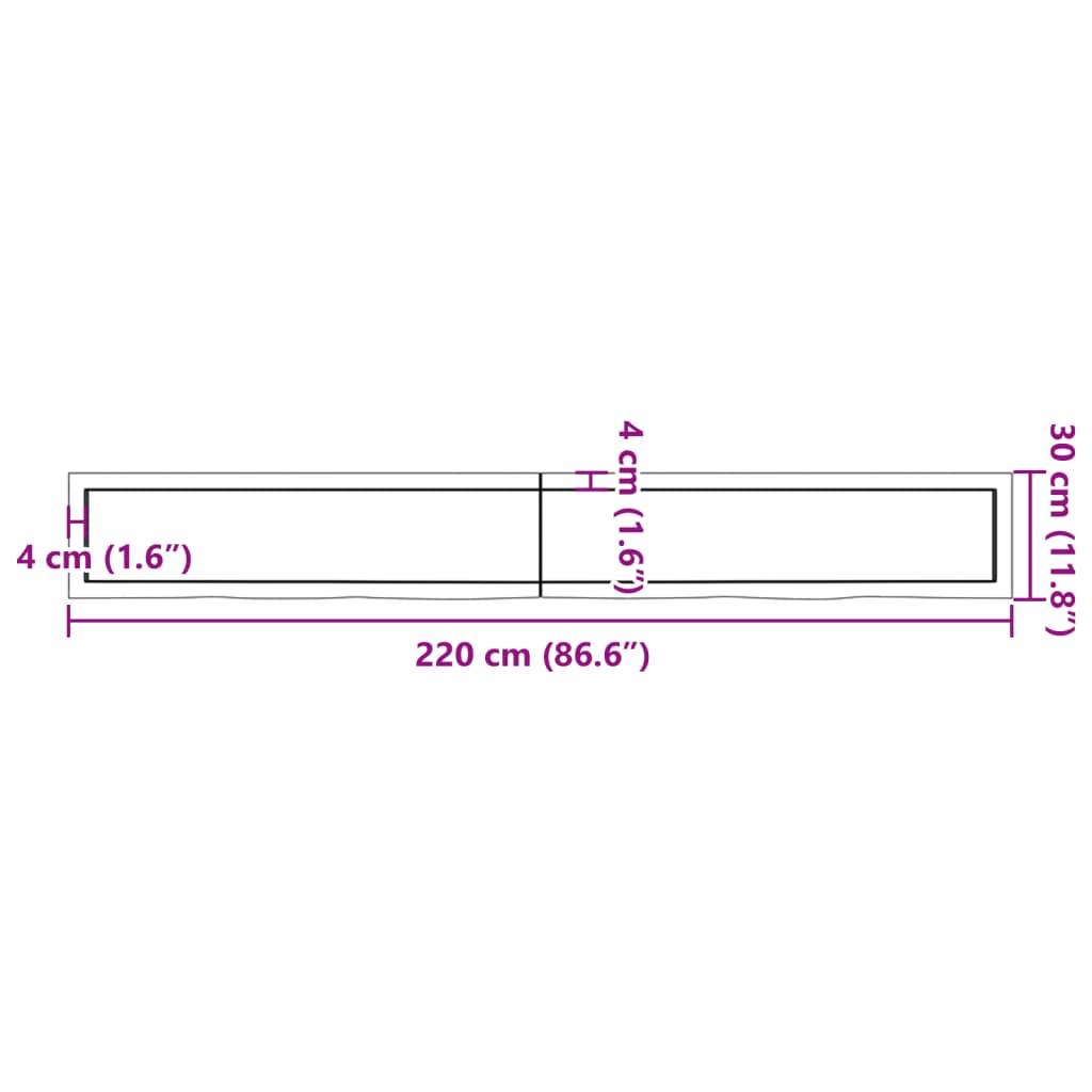 vidaXL Comptoir de salle de bain 220x30x(2-6)cm bois massif non traité