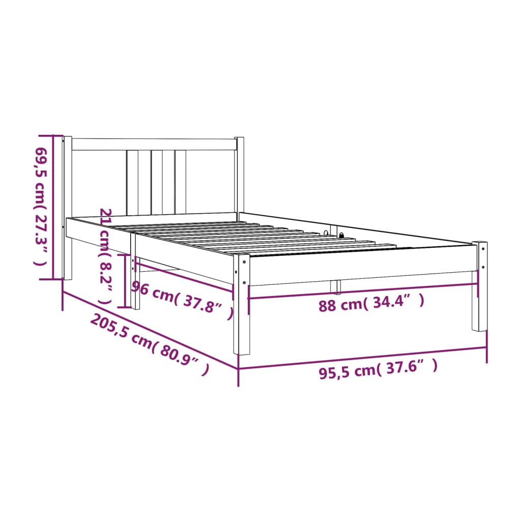 vidaXL Cadre de lit sans matelas blanc bois massif 90x200 cm