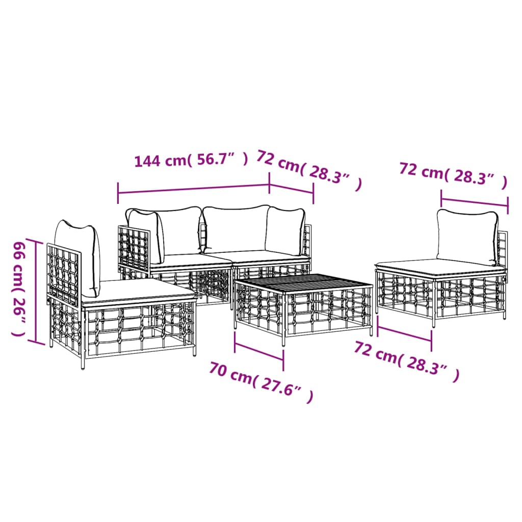 vidaXL Salon de jardin 5 pcs avec coussins anthracite résine tressée