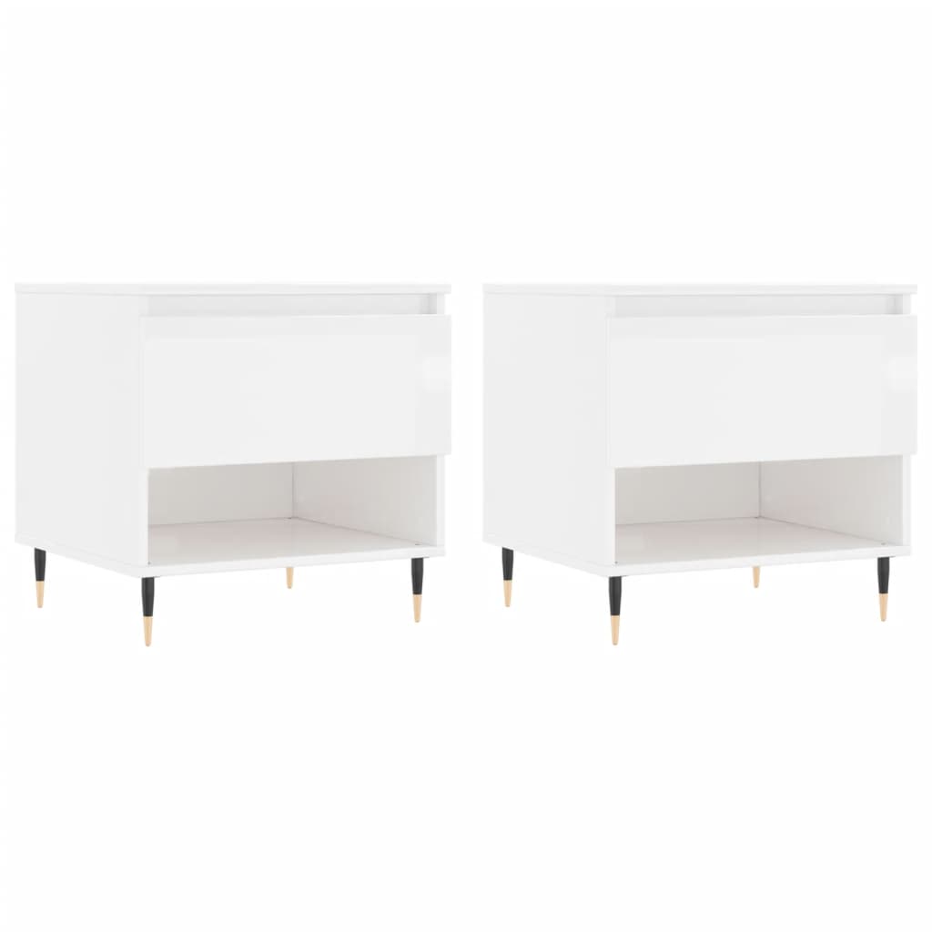 vidaXL Tables basses 2 pcs blanc brillant 50x46x50cm bois d'ingénierie