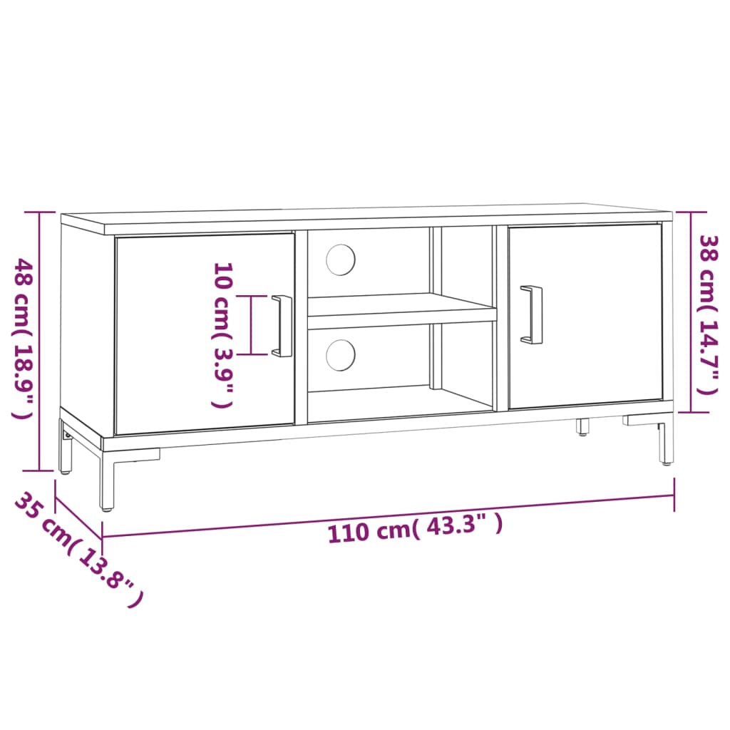 vidaXL Meuble TV Noir 110x35x48 cm Bois de pin massif