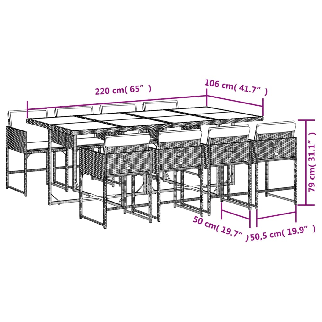 vidaXL Ensemble à manger de jardin 9pcs coussins noir résine tressée