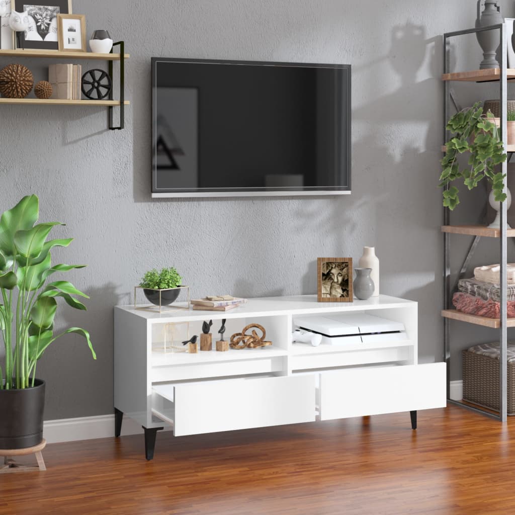 vidaXL Meuble TV blanc brillant 100x34,5x44,5 cm bois d'ingénierie