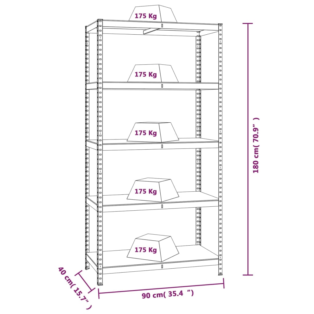 vidaXL Étagères à 5 niveaux 2 pcs Argenté Acier et bois d'ingénierie