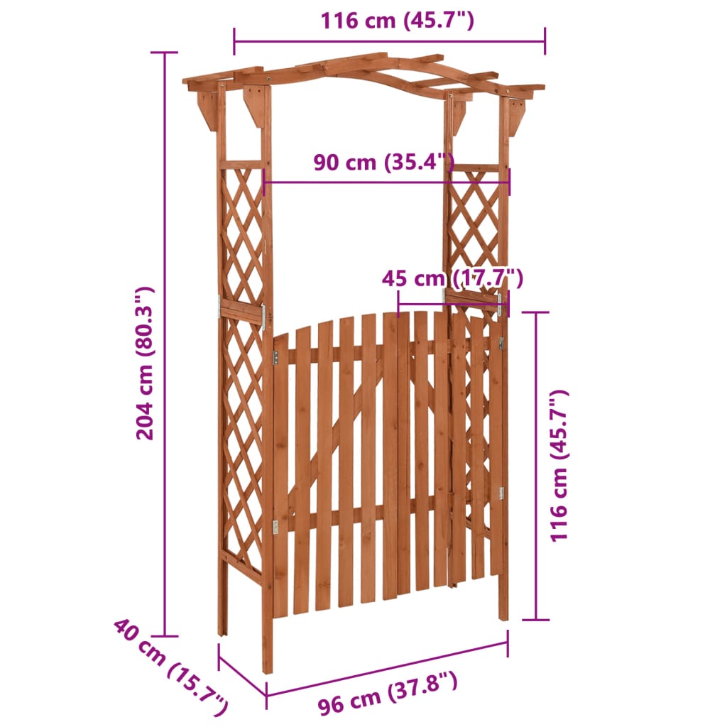 vidaXL Pergola avec portail 116x40x204 cm Bois de sapin massif