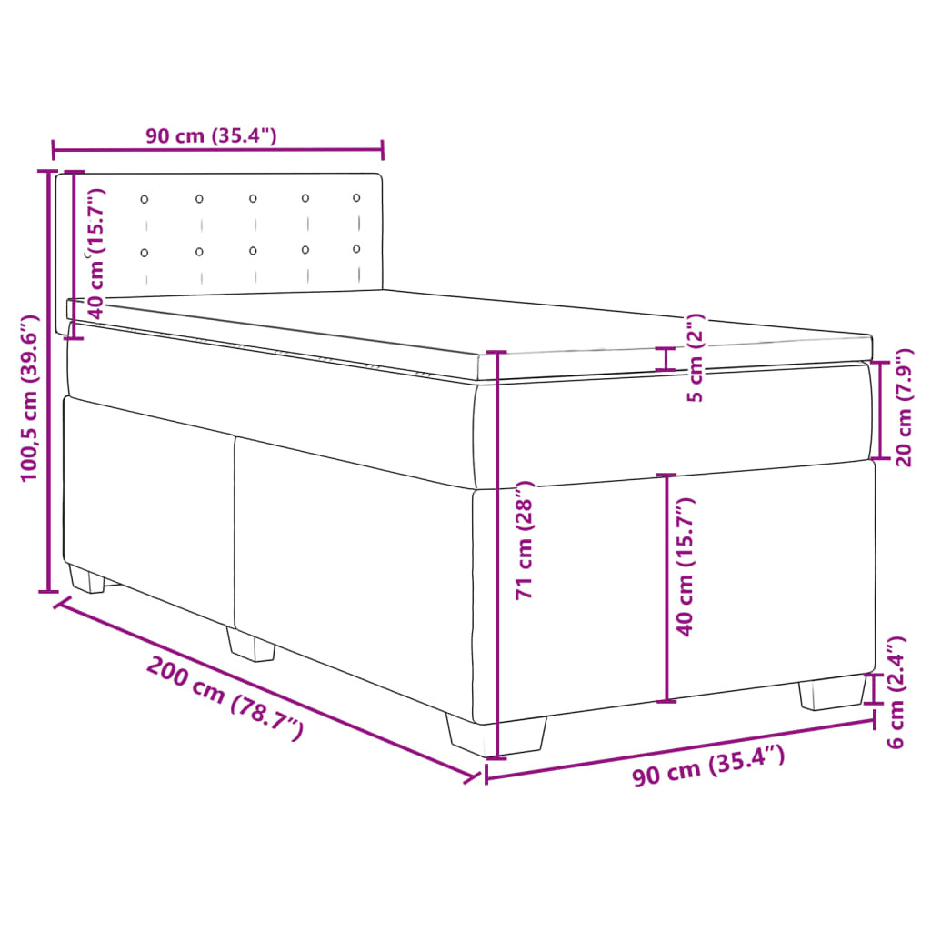 vidaXL Sommier à lattes de lit avec matelas Gris 90x200 cm Similicuir