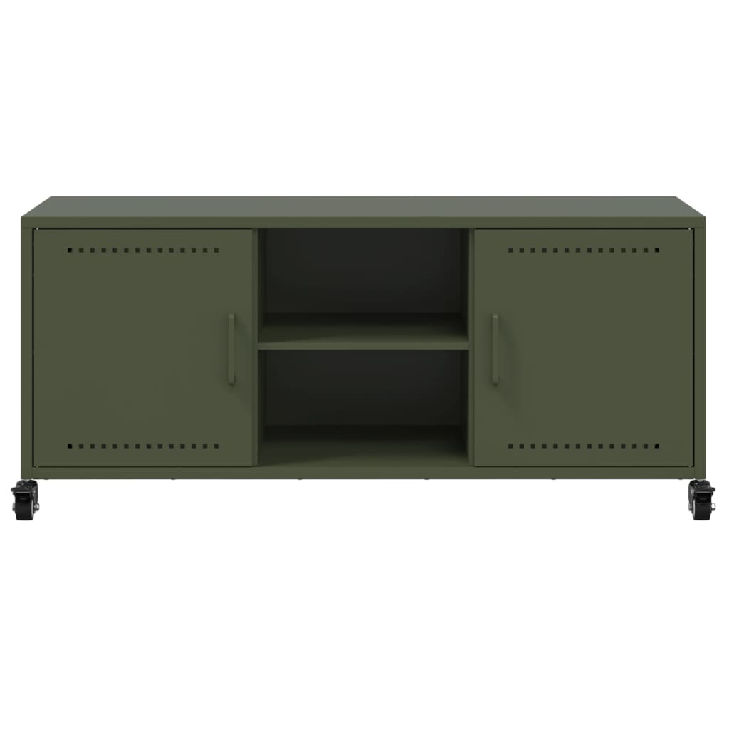 vidaXL Meuble TV vert olive 100,5x39x43,5 cm acier