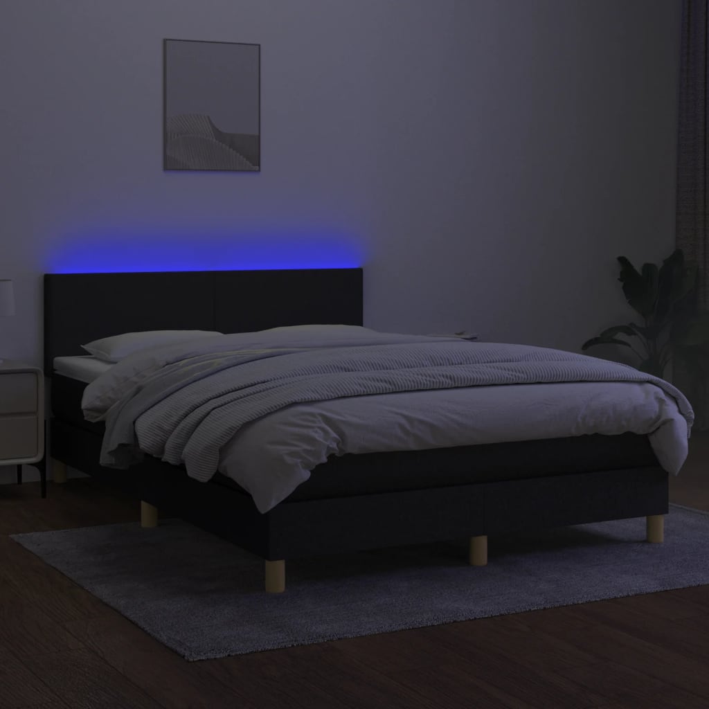 vidaXL Sommier à lattes de lit avec matelas LED Noir 140x200 cm Tissu