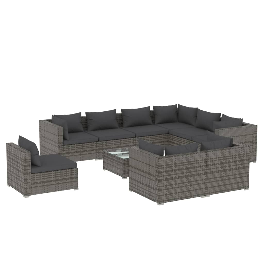 vidaXL Salon de jardin 10 pcs avec coussins Résine tressée Gris