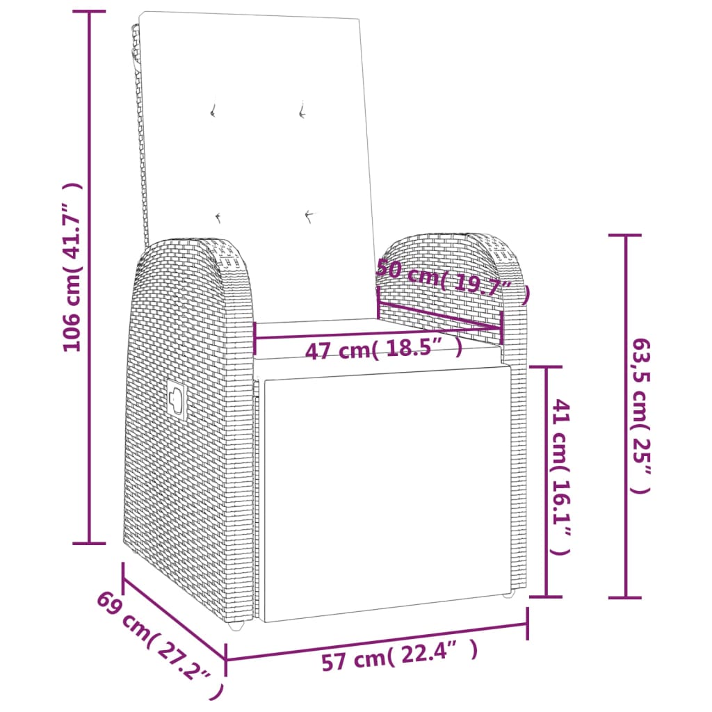 vidaXL Ensemble à manger de jardin et coussins 7 pcs gris rotin