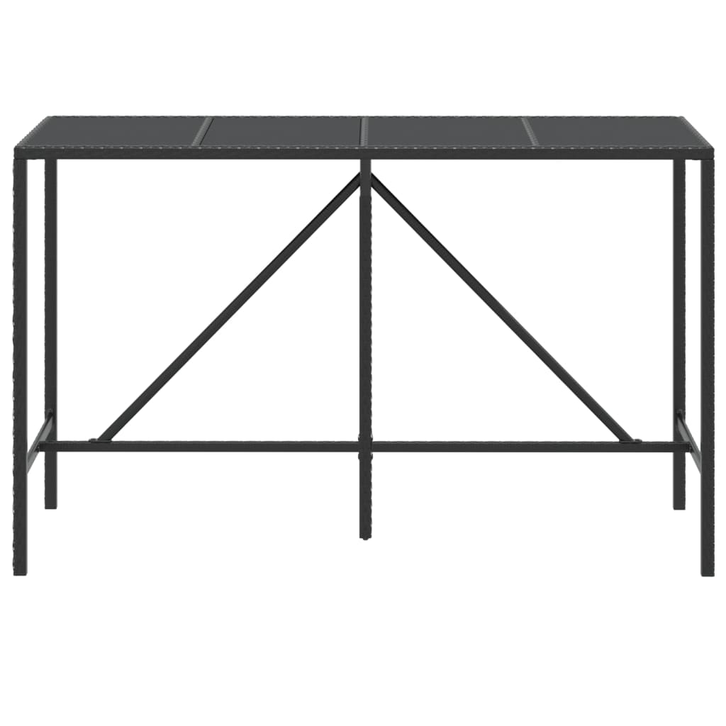 vidaXL Table de bar et dessus en verre noir 180x70x110 cm poly rotin