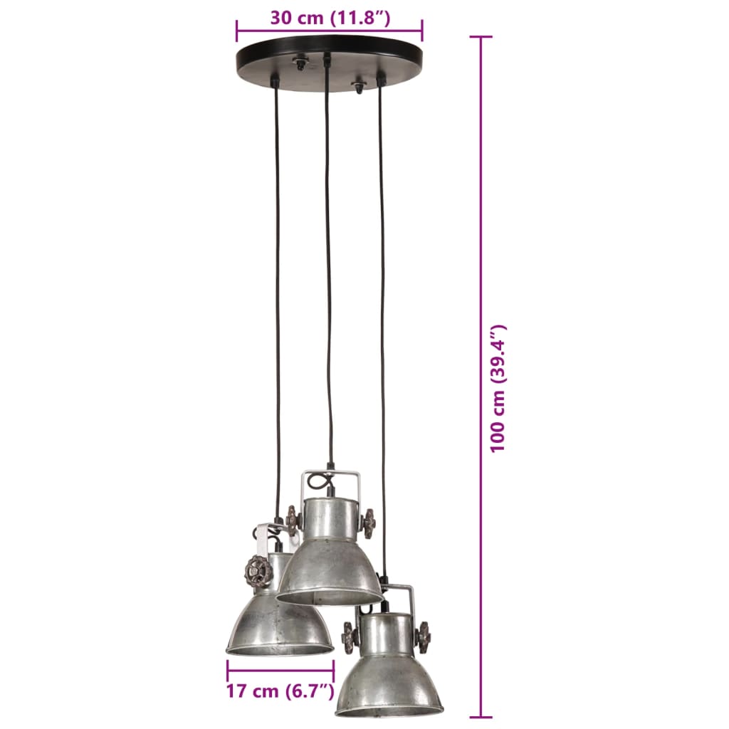 vidaXL Lampe suspendue 25 W argent vintage 30x30x100 cm E27