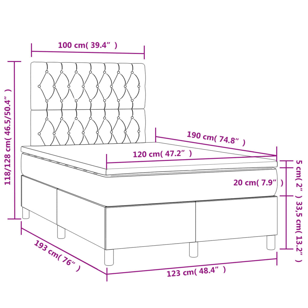 vidaXL Sommier à lattes de lit matelas et LED taupe 120x190 cm tissu