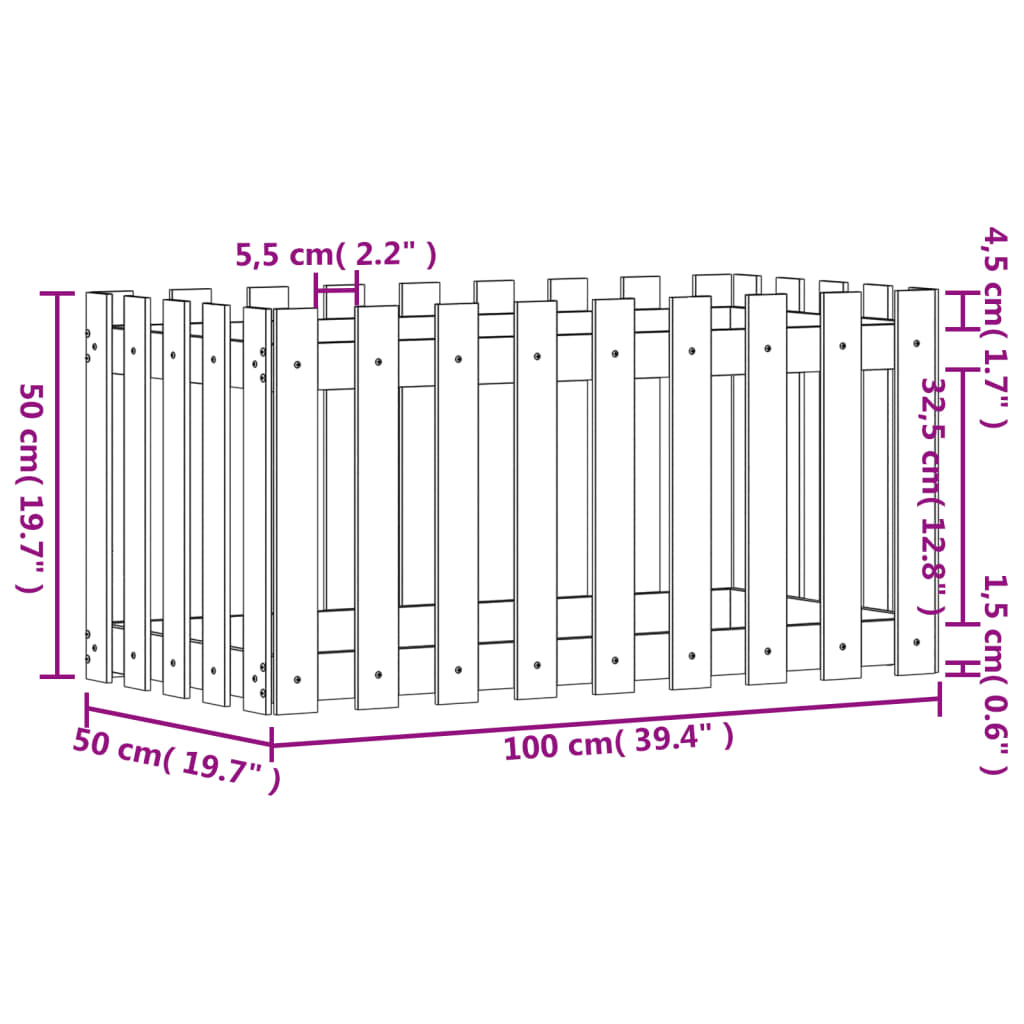 vidaXL Lit surélevé de jardin design de clôture 100x50x50cm pin massif