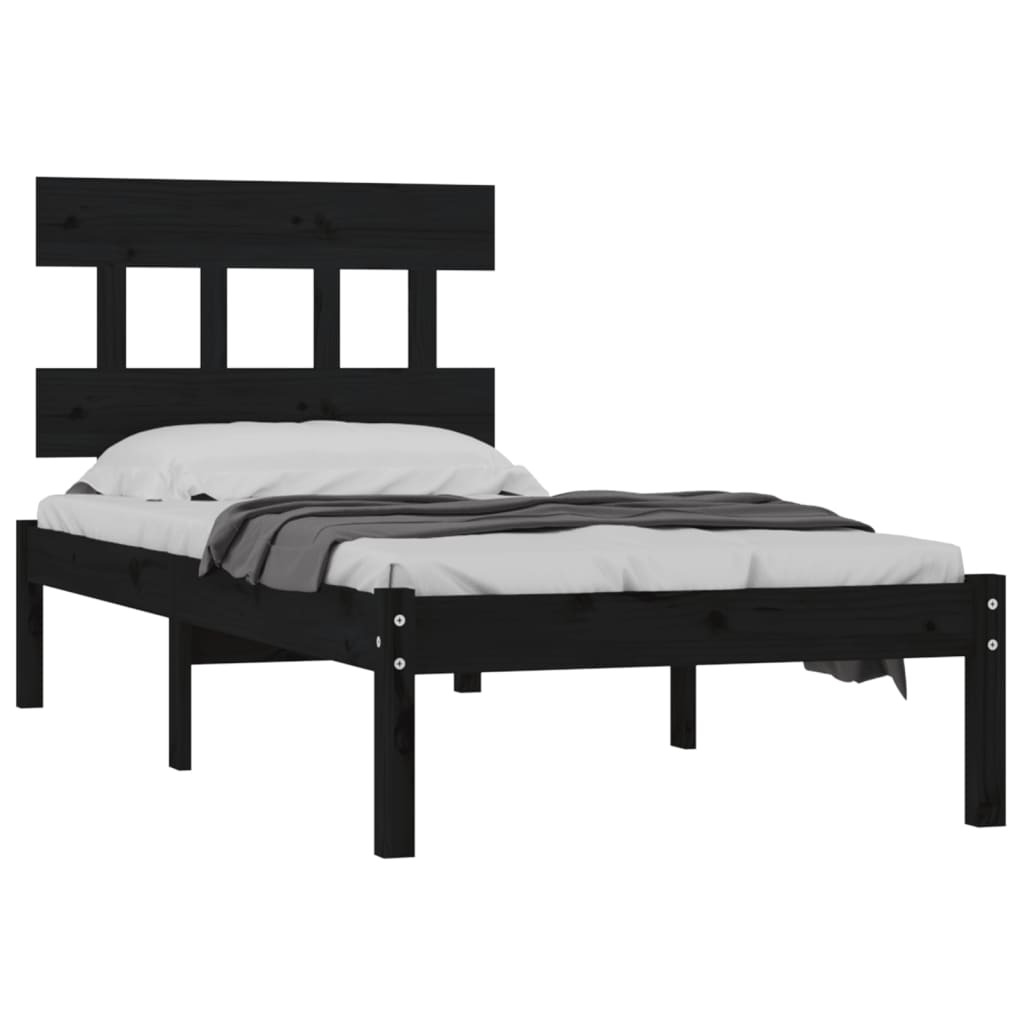 vidaXL Cadre de lit Noir Bois massif 90x190 cm Simple