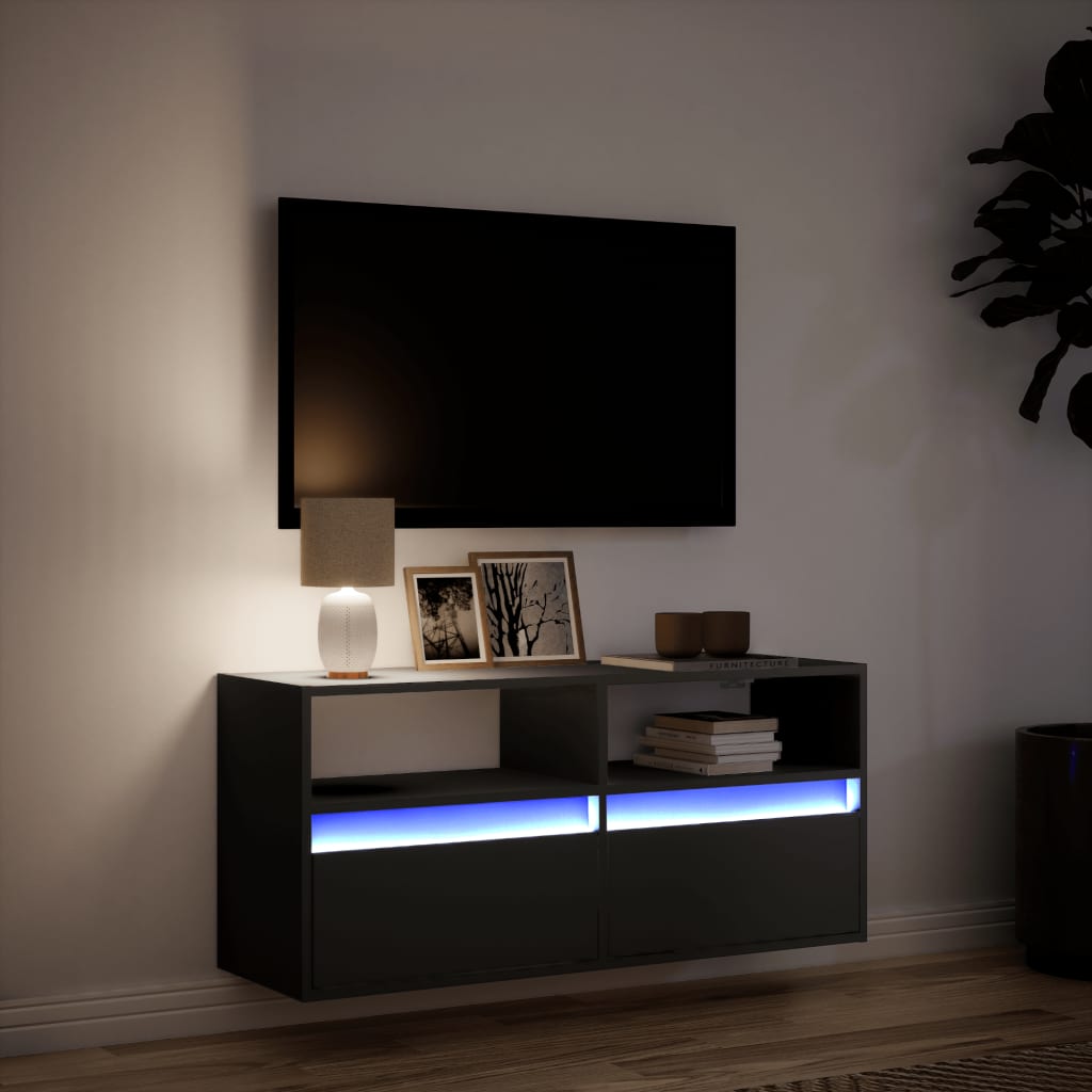 vidaXL Meuble TV mural avec lumières LED noir 100x31x45 cm