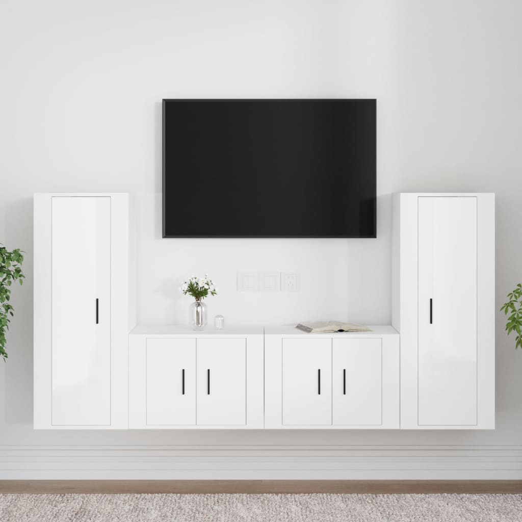 vidaXL Ensemble de meubles TV 4 pcs Blanc brillant Bois d'ingénierie