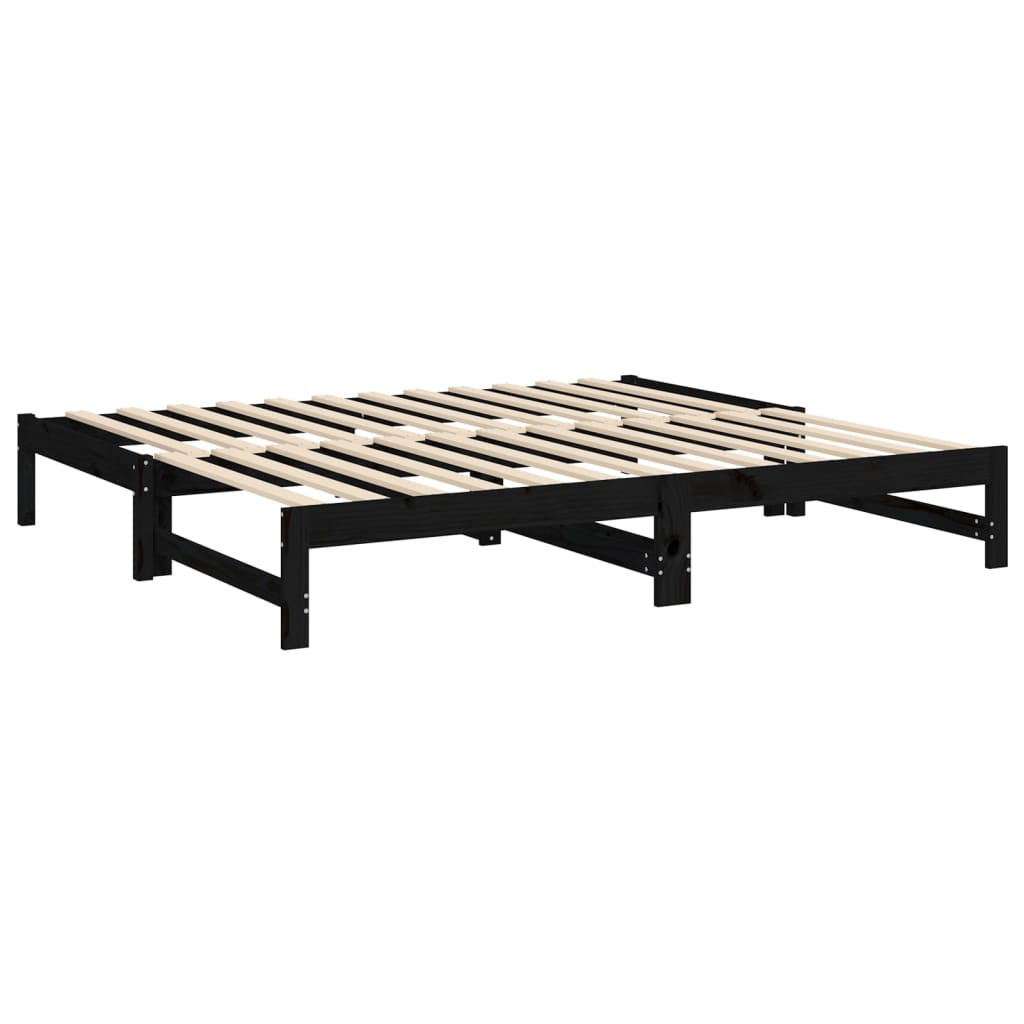 vidaXL Lit coulissant Noir 2x(75x190) cm Bois de pin massif