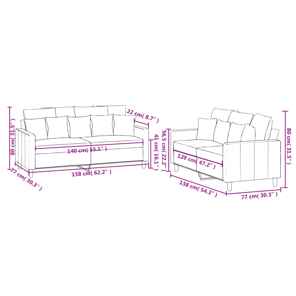 vidaXL Ensemble de canapés 2 pcs avec coussins Gris foncé Velours