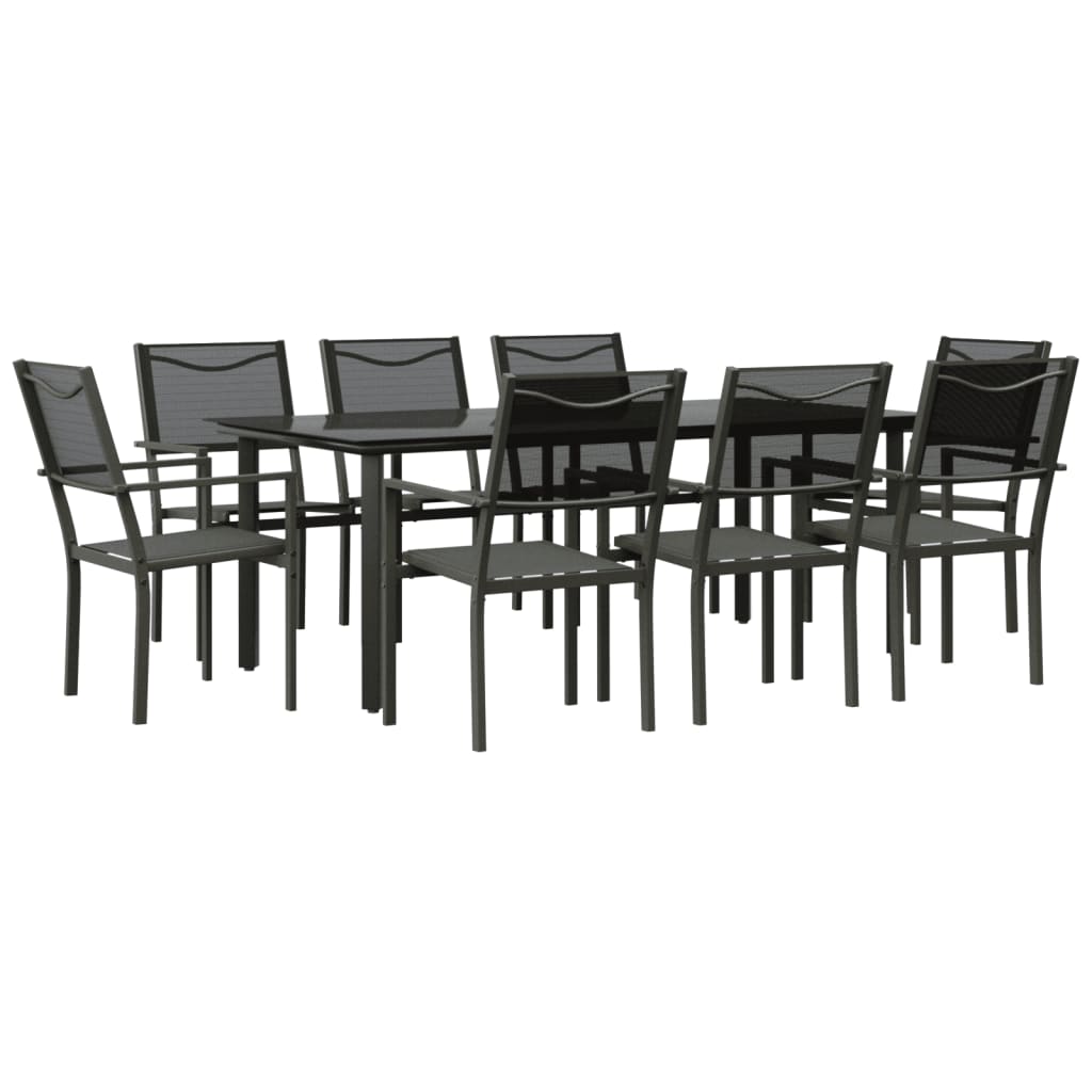 vidaXL Ensemble à manger de jardin 9 pcs noir textilène et acier