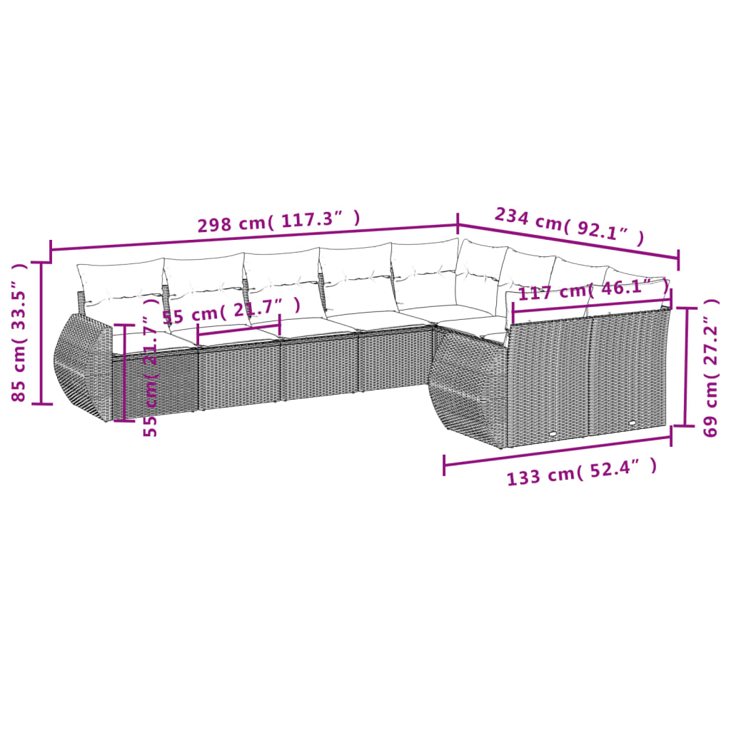 vidaXL Salon de jardin 9 pcs avec coussins gris clair résine tressée