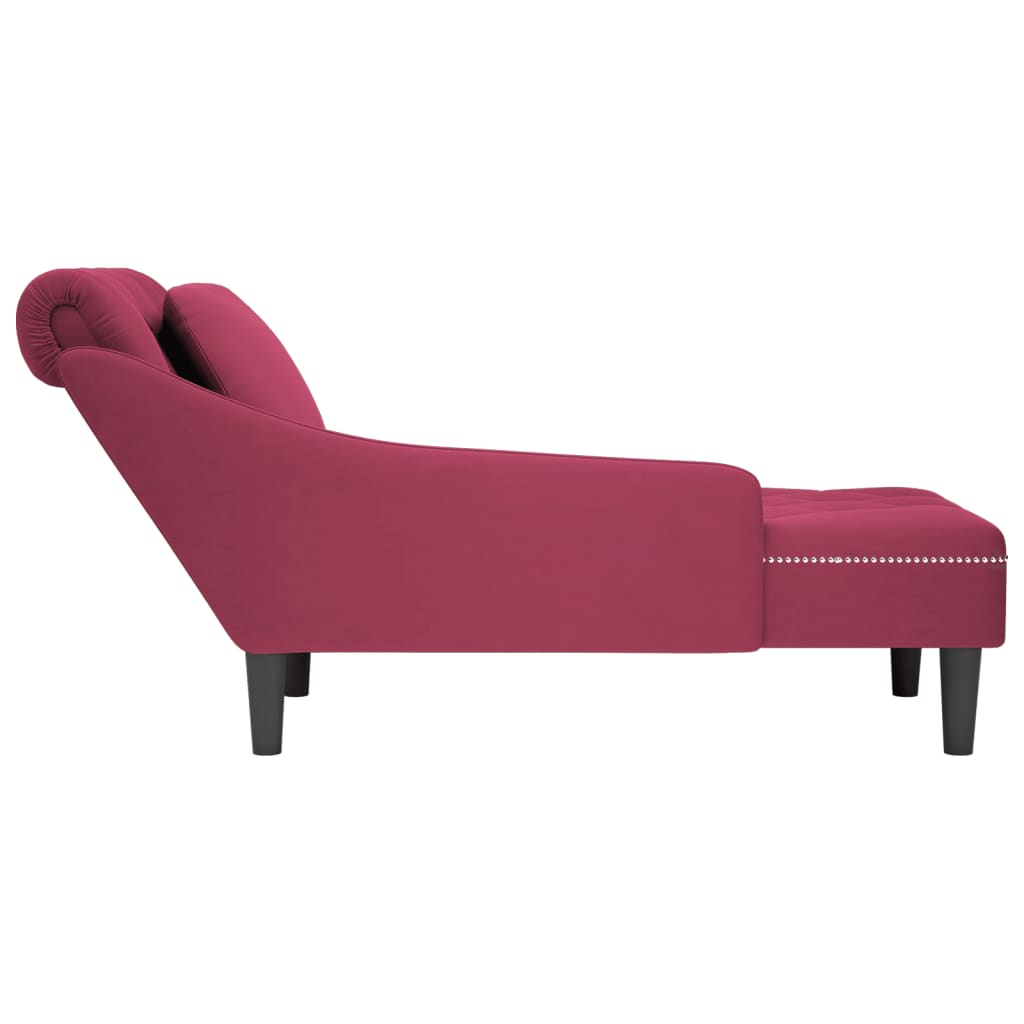 vidaXL Fauteuil long avec coussin et accoudoir droit rouge bordeaux