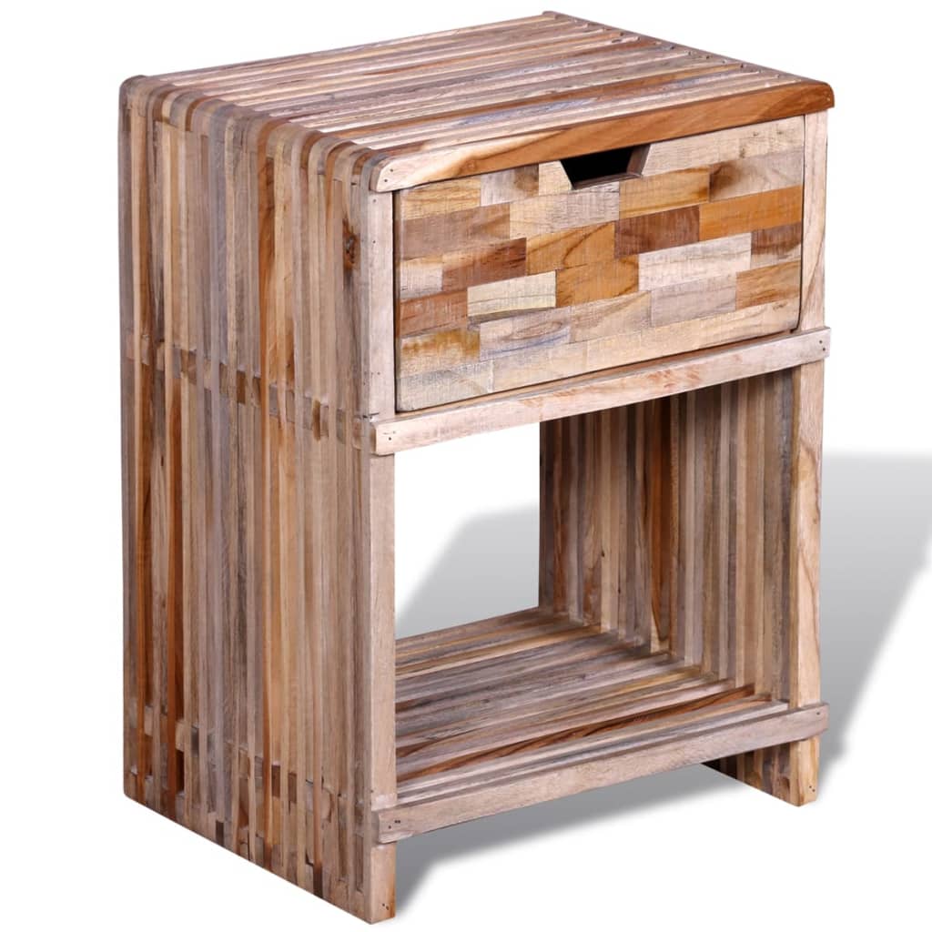 vidaXL Table de chevet avec tiroir Bois de teck recyclé